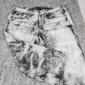 True Religion Jeans Men 44x25 Gray AcidWash Denim Ricky Flap Pockets Baggy Y2K